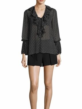 Alice + Olivia Elliot Ruffle Detail Polka Dot Blouse